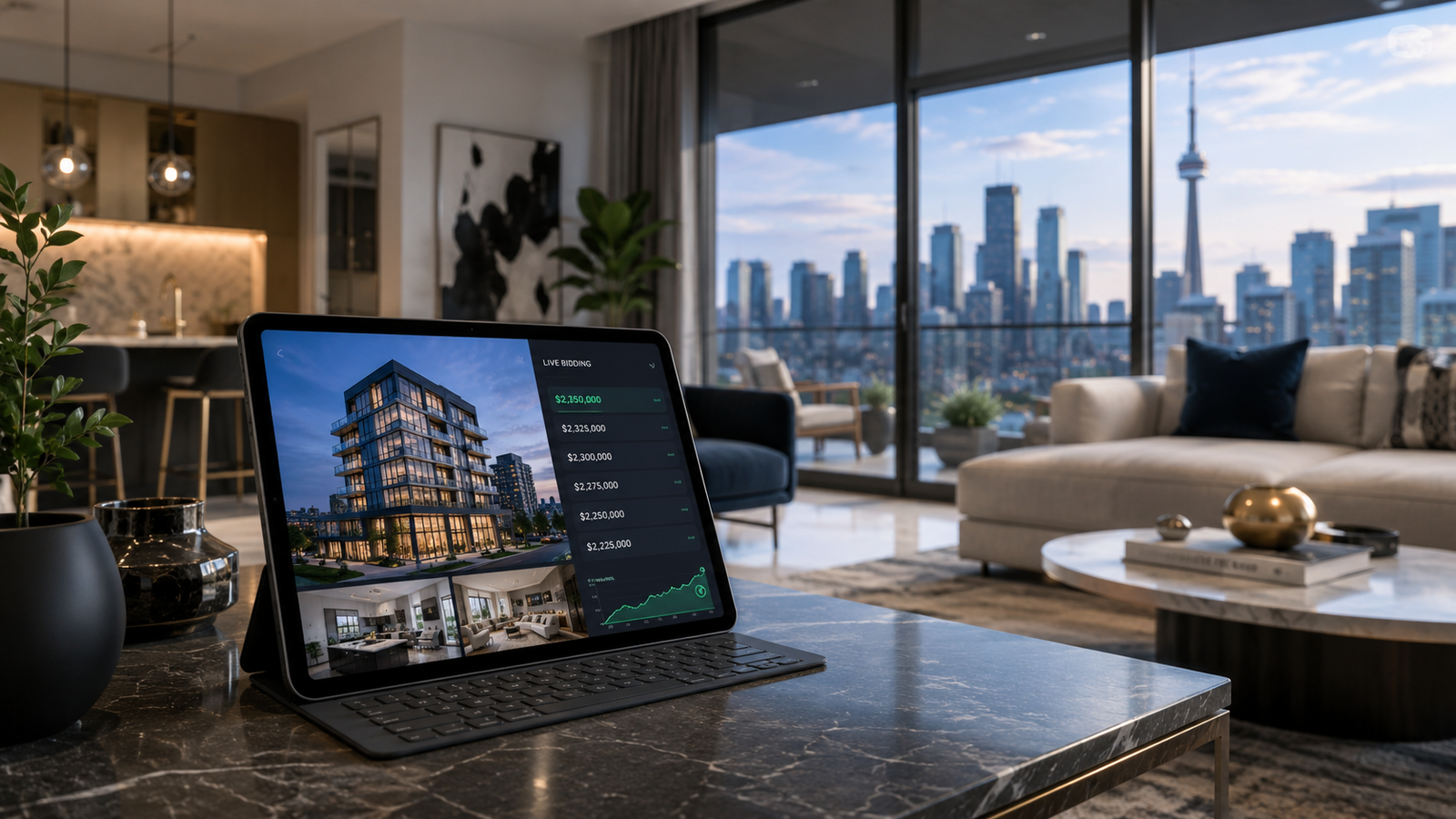 Digital Toronto real estate auction bidding interface in luxury condo